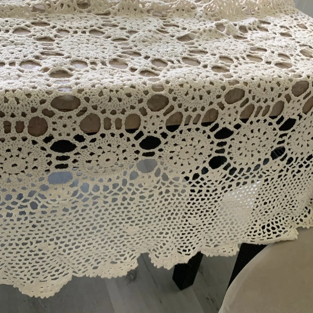 Vintage Hand Crochet Lace Bedspread Coverlet Afghan table cover blanket‎ cream